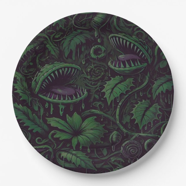 Prato De Papel Armamento Verde de Venus Flytrap Festa de Hallowee (Frente)