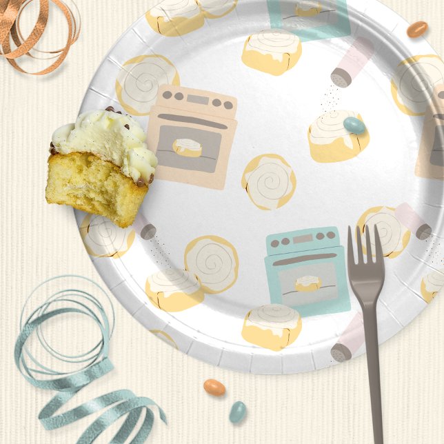 Prato De Papel Armas no Chá de fraldas dos fornos (Buns in ovens patterned baby shower plate)