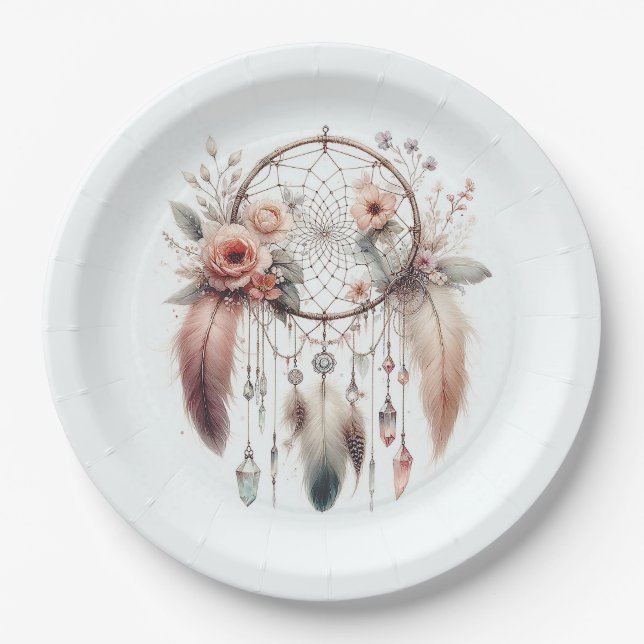 Prato De Papel Aroame Cristal Pena Dreamcatcher Boho Doce 16 (Frente)