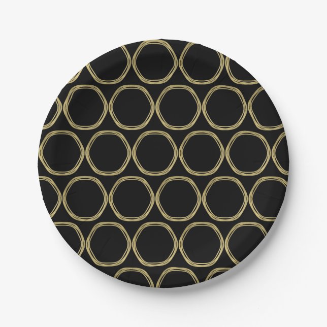Prato De Papel Aros Gold Glam & Preto (Qualquer Cor) Modern Glam (Frente)