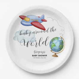 Prato De Papel Around The World Map Airplane Boy Baby Shower