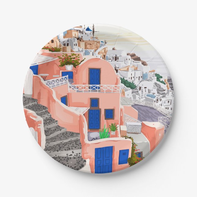 Prato De Papel Arquitetura da Grécia Santorini (Frente)