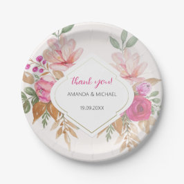 Prato De Papel Arranjo Floral de Boho de Cor de Água Moderna