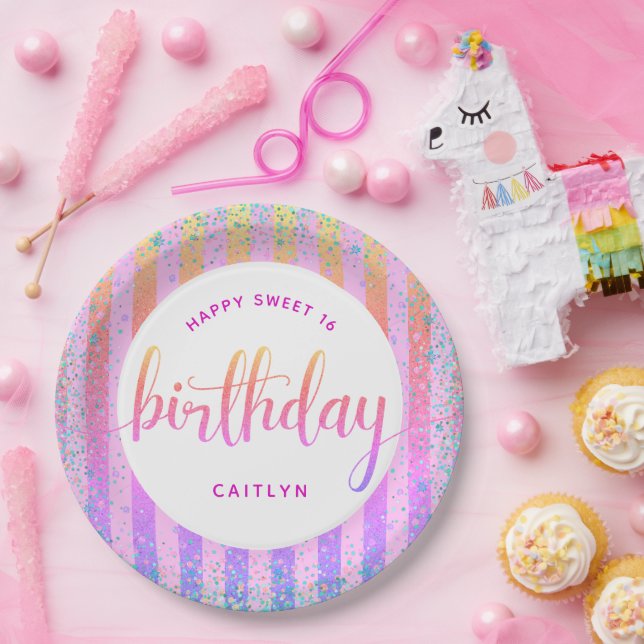 Prato De Papel Arranjo mbre do arco-íris de 16 anos (Festa)