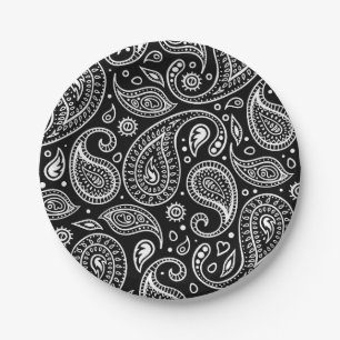 Prato De Papel Art Deco Black and White Floral Paisley Standard