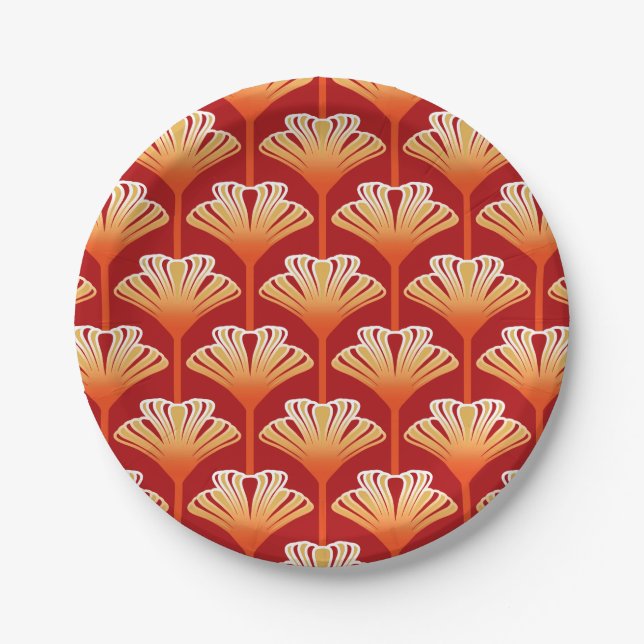 Prato De Papel Art Deco Lily, Tangerine Orange e Dourado (Frente)