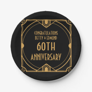 Prato De Papel Art Deco Names 60º Aniversário de Casamento Negro