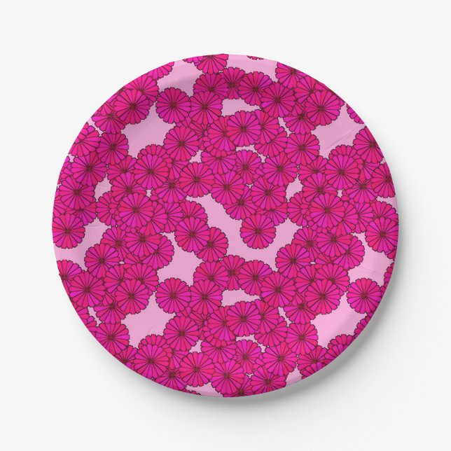 Prato De Papel Art Deco - padrão de flores - magenta a rosa (Frente)