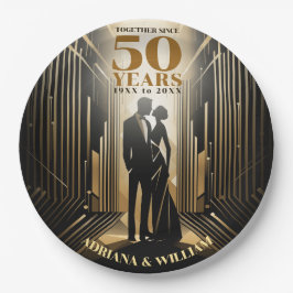Prato De Papel Art Deco Retro Negra e Dourado Aniversário de Casa