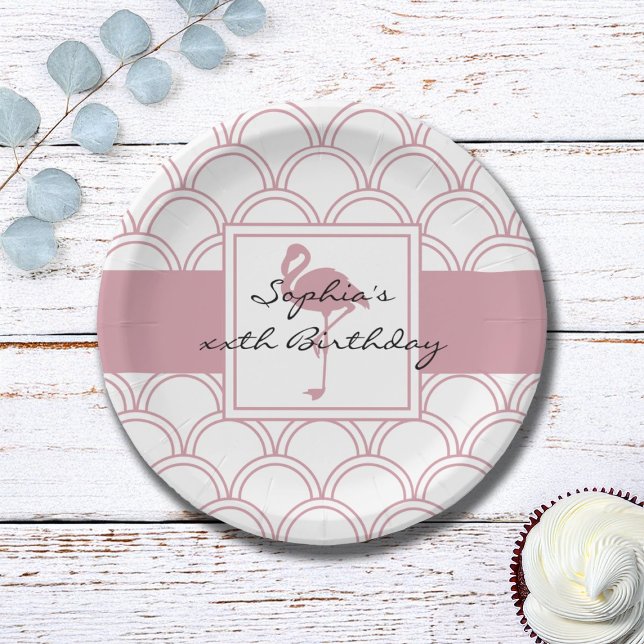 Prato De Papel Art Deco Wave Patten Festa de aniversário Flamingo (Criador carregado)