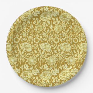 Prato De Papel Art Nouveau Carnação Damask, Mostarda e Amarelo