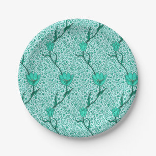 Prato De Papel Art Nouveau Tulip Damask, Turquesa