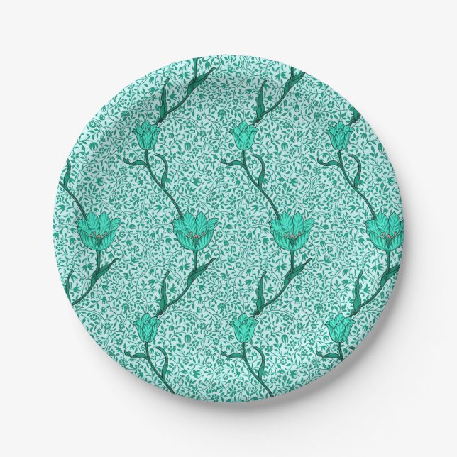 Prato De Papel Art Nouveau Tulip Damask, Turquoise (Frente)