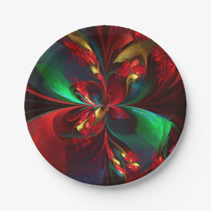 Prato De Papel Arte abstrata floral moderna padrão vermelho verde