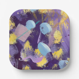 Prato De Papel Arte abstrata vibrante em roxo e azul