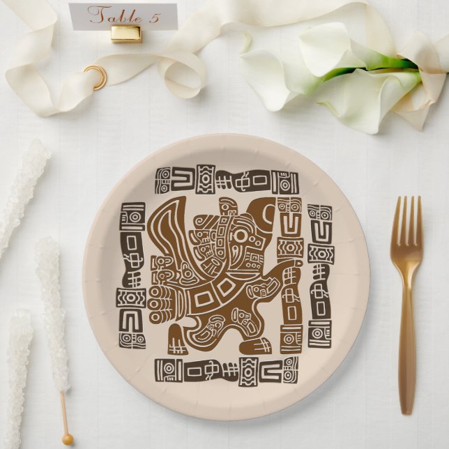 Prato De Papel Arte Antiga Tribal do Guerreiro de Águia Asteca (Casamento)