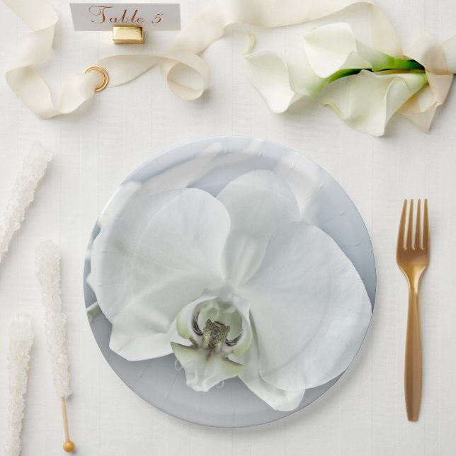 Prato De Papel Arte Botânica de Orquídea Branca Elegante (Casamento)