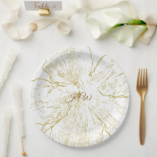 Prato De Papel Arte Botânica em Linha Floral Dourada