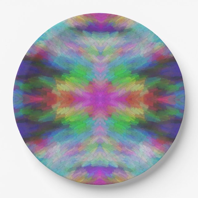 Prato De Papel Arte Colorida no Estilo Tie Dye (Frente)