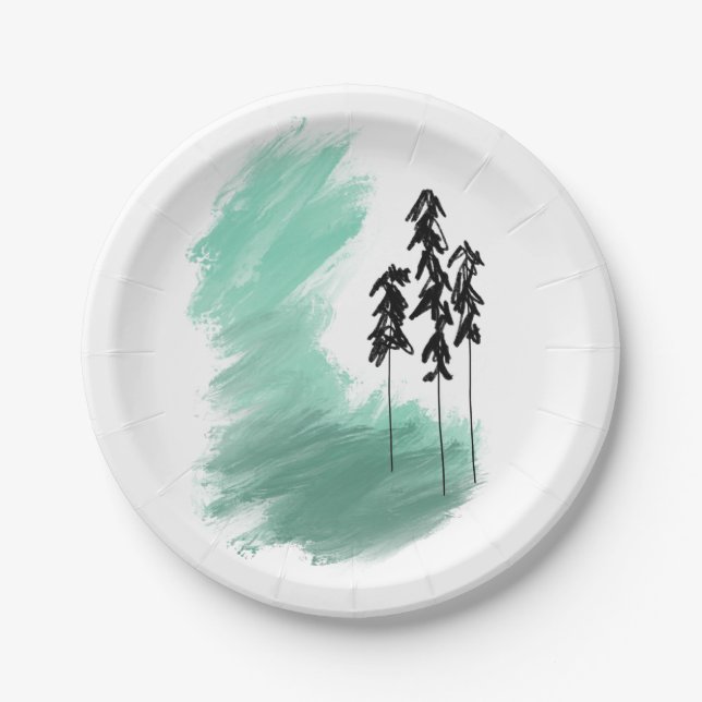 Prato De Papel arte de árvore verde escandinava simples menta mod (Frente)