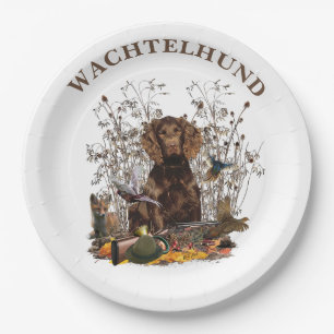 Prato De Papel Arte de Caça com Wachtelhund, Spaniel Alemão