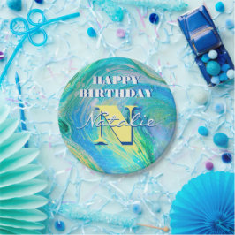 Prato De Papel Arte de Fluxo Acrilato Azul Aqua