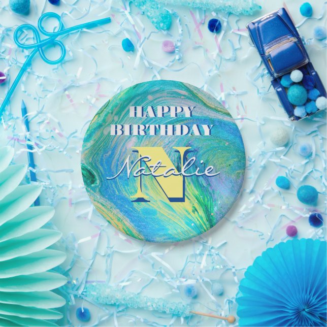 Prato De Papel Arte de Fluxo Acrilato Azul Aqua (Festa)