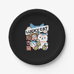 Prato De Papel Arte de Gato Sortudo – Maneki Neko com Moeda de Ou