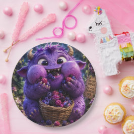 Prato De Papel Arte de Monstro Fofo Bandido de Frutas da Floresta