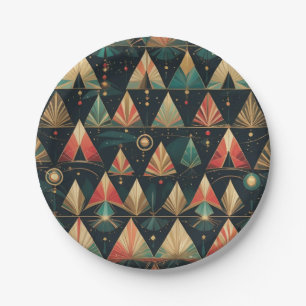 Prato De Papel Arte de Natal com Geometria Circular e Triangular