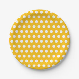 Prato De Papel Arte de Padrão de Bolinhas Brancas e Amarelo Ensol
