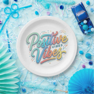 Prato De Papel Arte de Tipografia de Vibrações Positivas Colorida