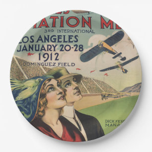Prato De Papel Arte de Viagem do Show Aéreo Retrô 1912 Los Angele