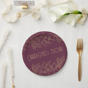 Prato De Papel Arte Deco com Fio de Ouro Fairy Wren Merlot 7 po