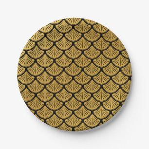 Prato De Papel Arte Deco Escalas de Sereia - Preto e Dourado