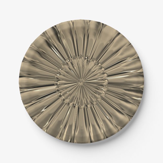 Prato De Papel Arte deco flor de concha de ventoinha dourada com  (Frente)
