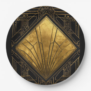 Prato De Papel Arte Deco Preto e Dourado