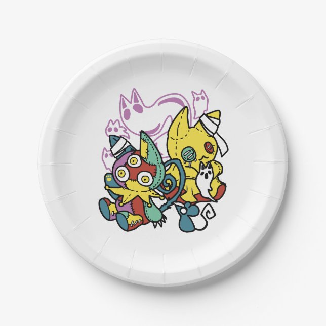 Prato De Papel Arte do Dia das Bruxas de Gatos Cerrantes: Assusta (Frente)