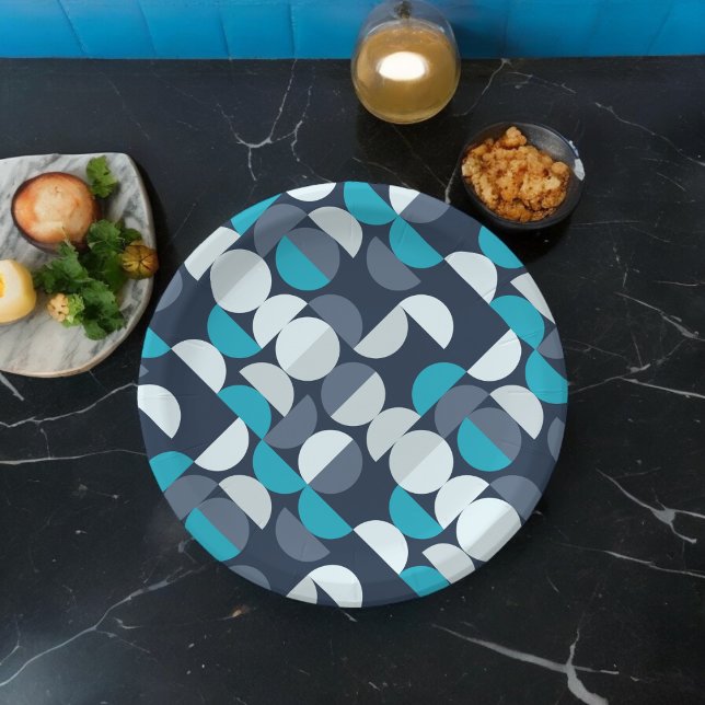 Prato De Papel Arte em semicírculo (semi-circle bauhaus style,birthday,wedding,baby shower,special occasion event paper plate party supp)