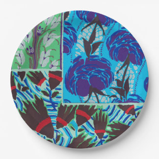 Prato De Papel Arte Floral Azul e Verde Maximalista Vibrante