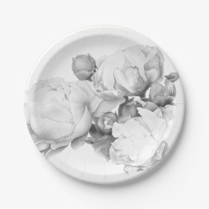 Prato De Papel Arte floral elegante de cor branca-preta