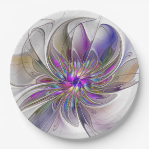 Prato De Papel Arte floral fractal abstrata colorida e energética