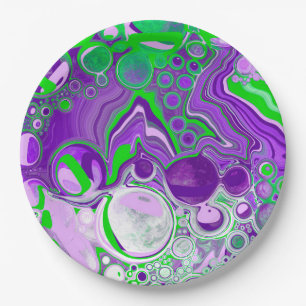 Prato De Papel Arte Fluida Marble Roxo e Verde limão