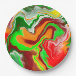 Prato De Papel Arte Fluida Vermelha, Verde, Borgonha Colorida