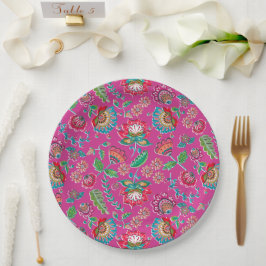 Prato De Papel Arte folk mexicano boho floral rosa brilhante casa