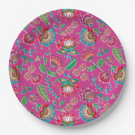 Prato De Papel Arte folk mexicano boho floral rosa brilhante casa