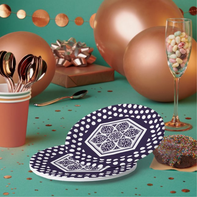 Prato De Papel Arte Geométrica Oriental Blue Turca (Múltiplo)