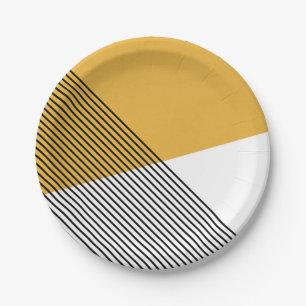 Prato De Papel Arte geométrica simples, branca e amarela