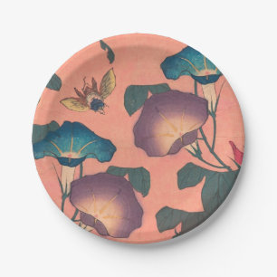 Prato De Papel Arte Hokusai Clássica de Flor Rosa