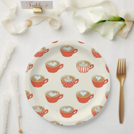 Prato De Papel Arte Látea no Padrão Vermelho de Lágrimas de Café